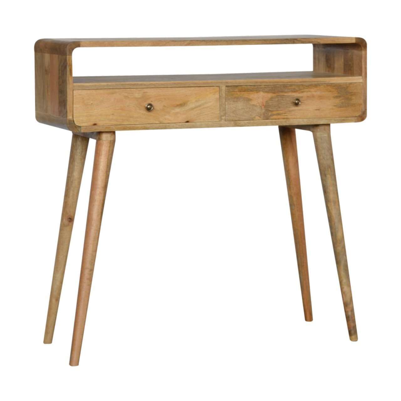 Ashpinoke:Curved Oak-ish Console Table-Console and Hall Tables-Artisan