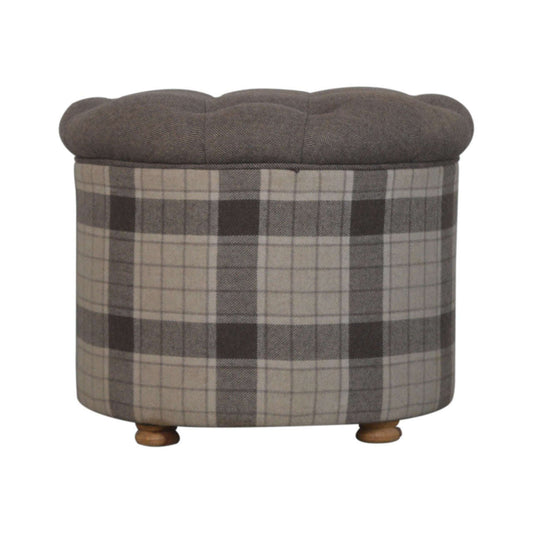 Ashpinoke:Deep Button Round Checked Footstool-Footstools-Artisan