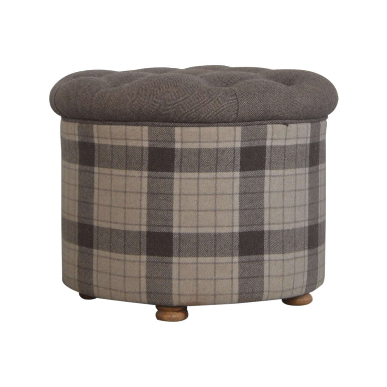 Ashpinoke:Deep Button Round Checked Footstool-Footstools-Artisan