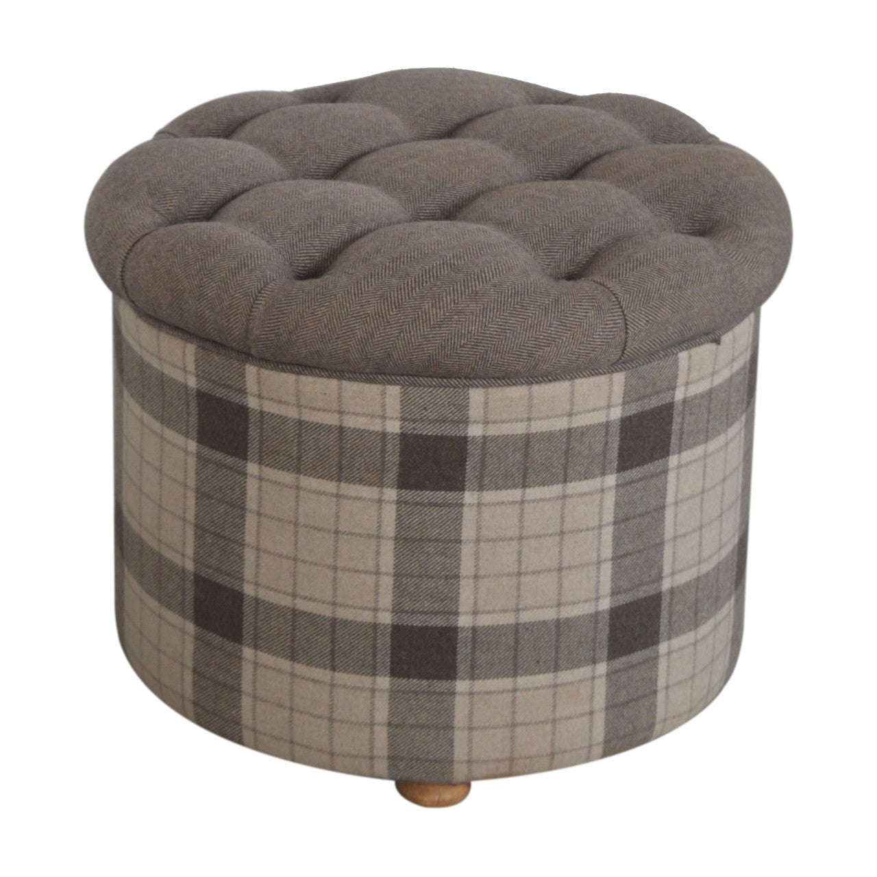 Ashpinoke:Deep Button Round Checked Footstool-Footstools-Artisan