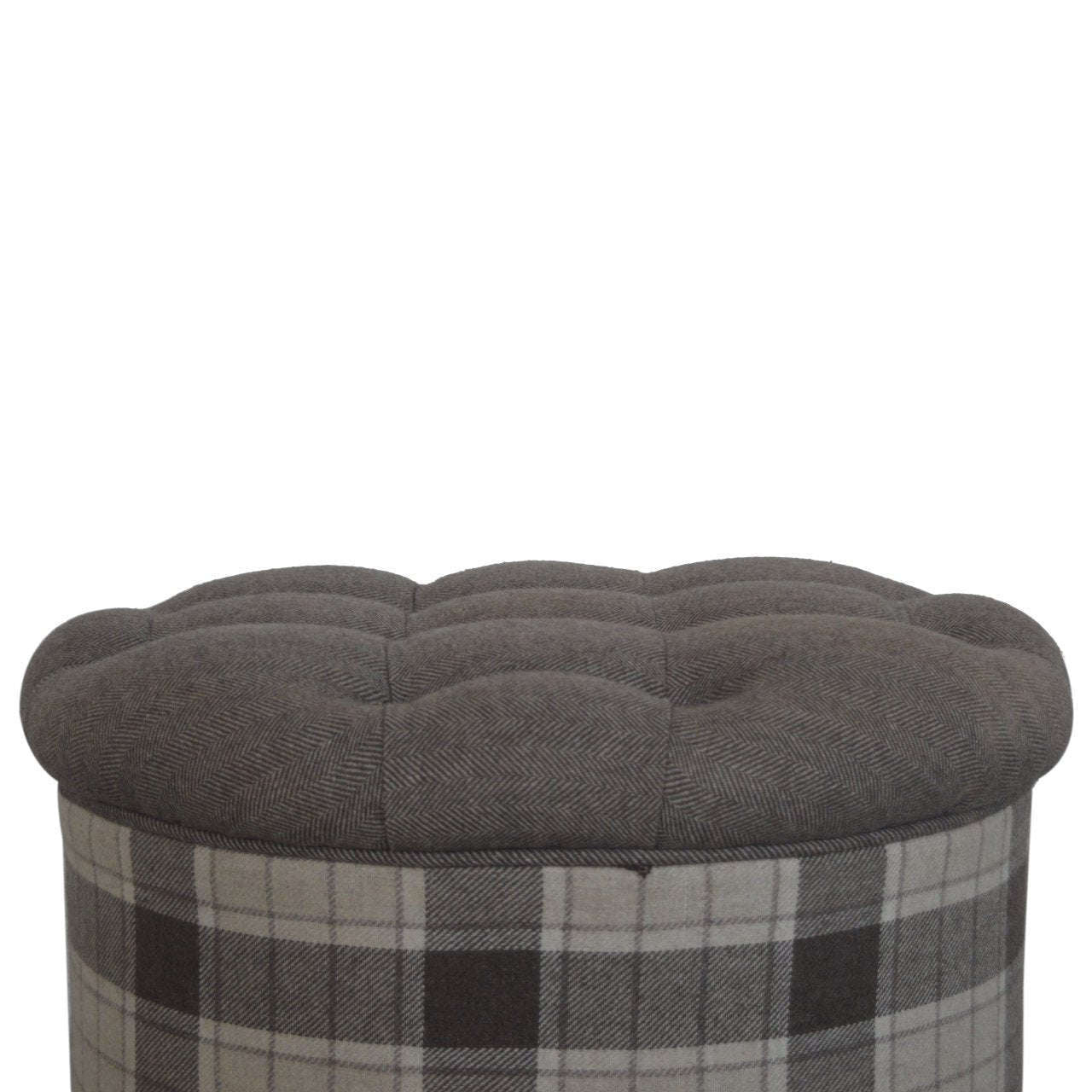 Ashpinoke:Deep Button Round Checked Footstool-Footstools-Artisan