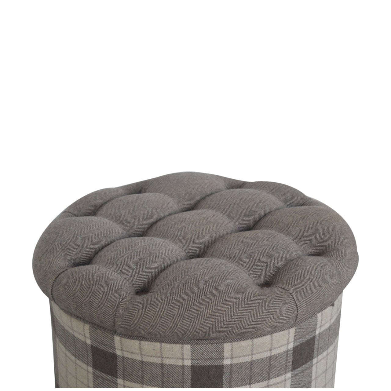 Ashpinoke:Deep Button Round Checked Footstool-Footstools-Artisan