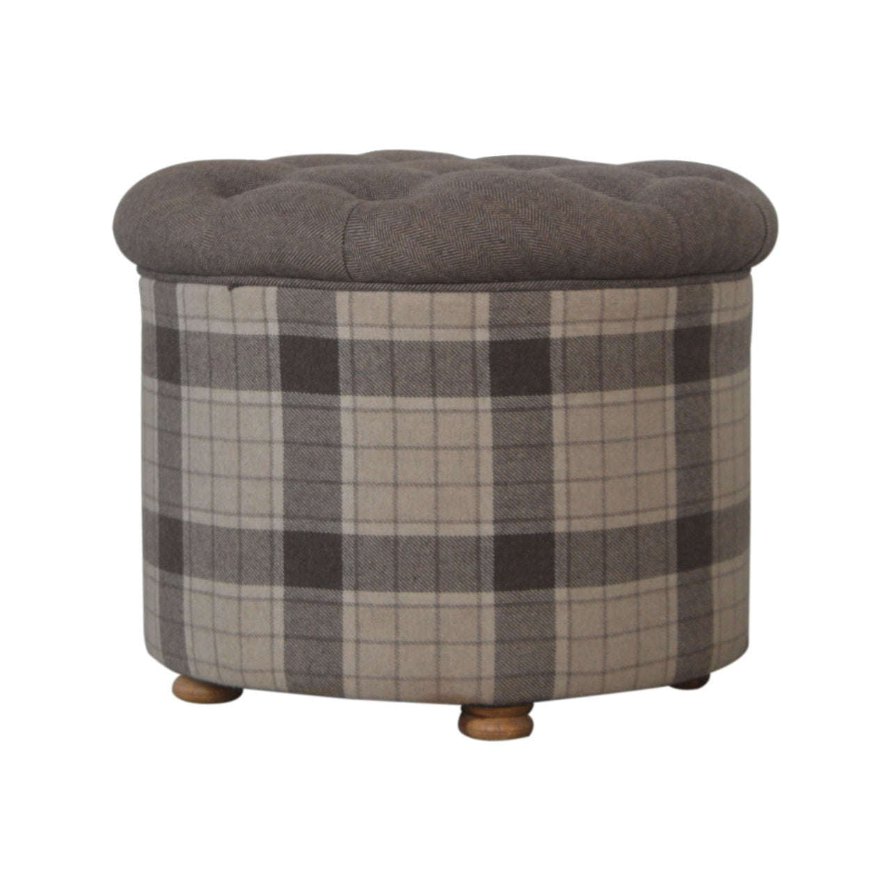 Ashpinoke:Deep Button Round Checked Footstool-Footstools-Artisan