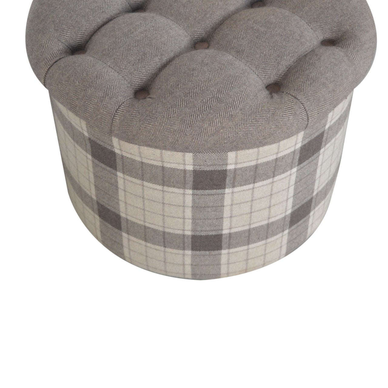 Ashpinoke:Deep Button Round Checked Footstool-Footstools-Artisan