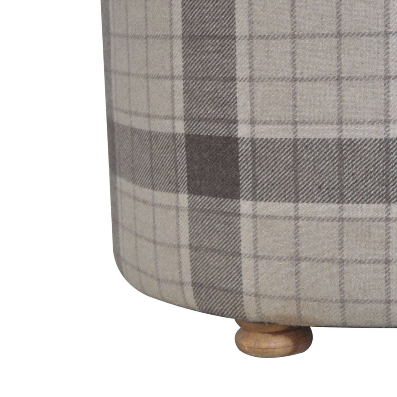 Ashpinoke:Deep Button Round Checked Footstool-Footstools-Artisan