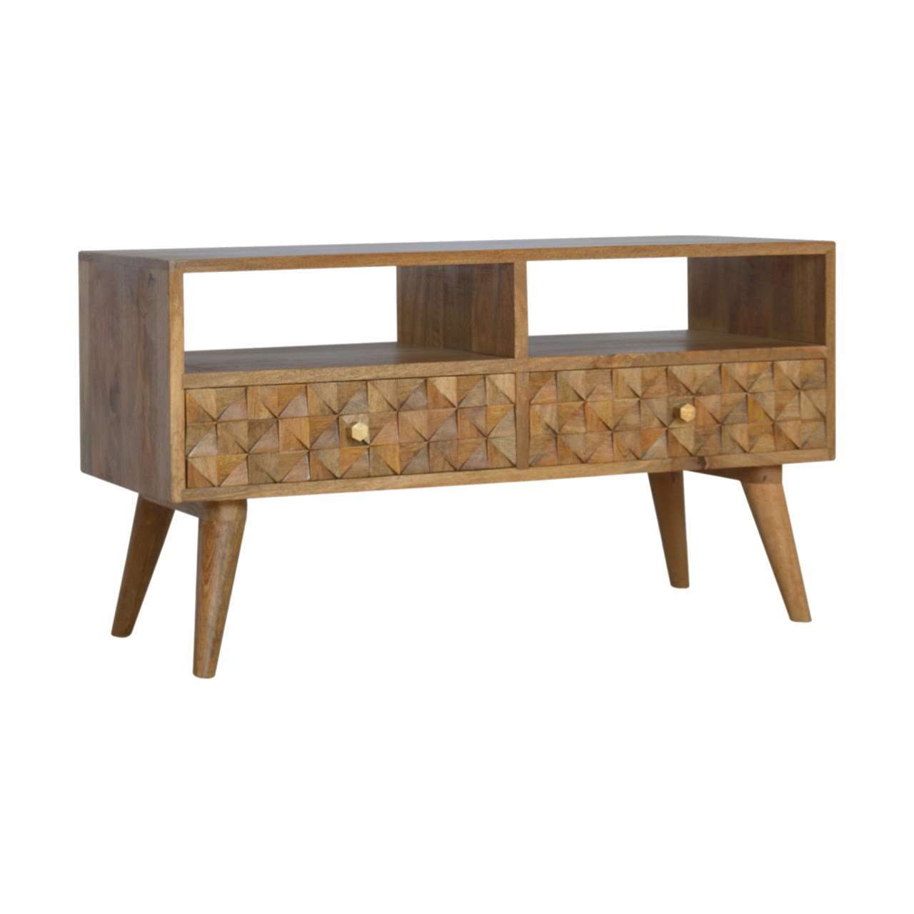 Ashpinoke:Diamond Carved TV Unit-TV Units-Artisan