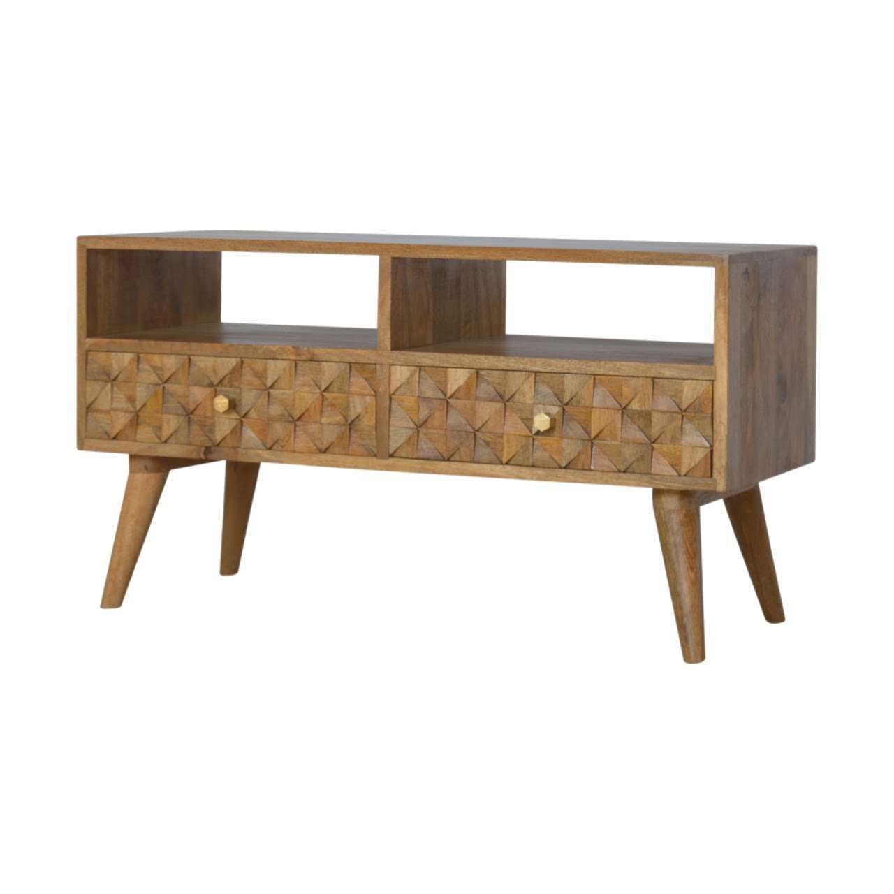 Ashpinoke:Diamond Carved TV Unit-TV Units-Artisan