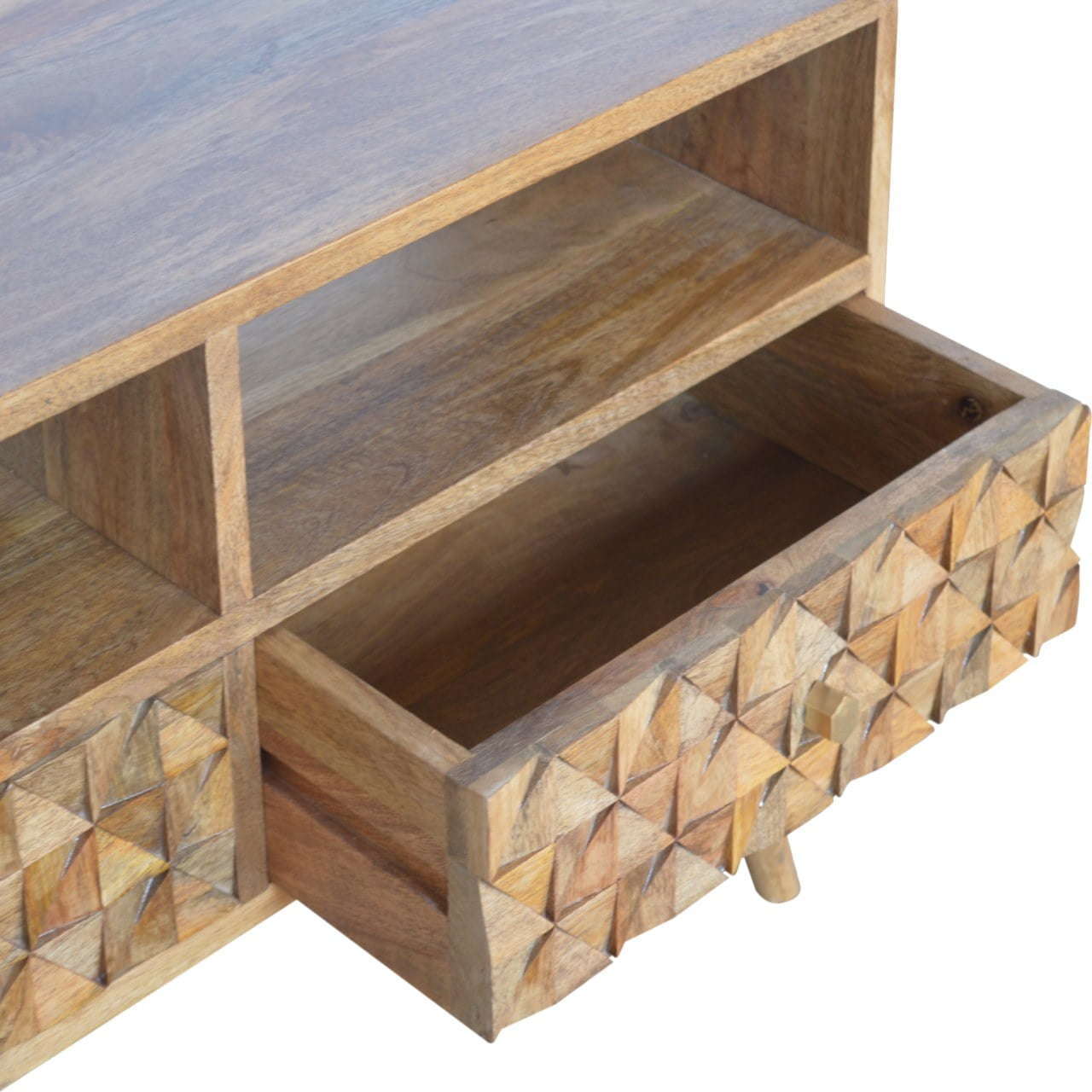 Ashpinoke:Diamond Carved TV Unit-TV Units-Artisan