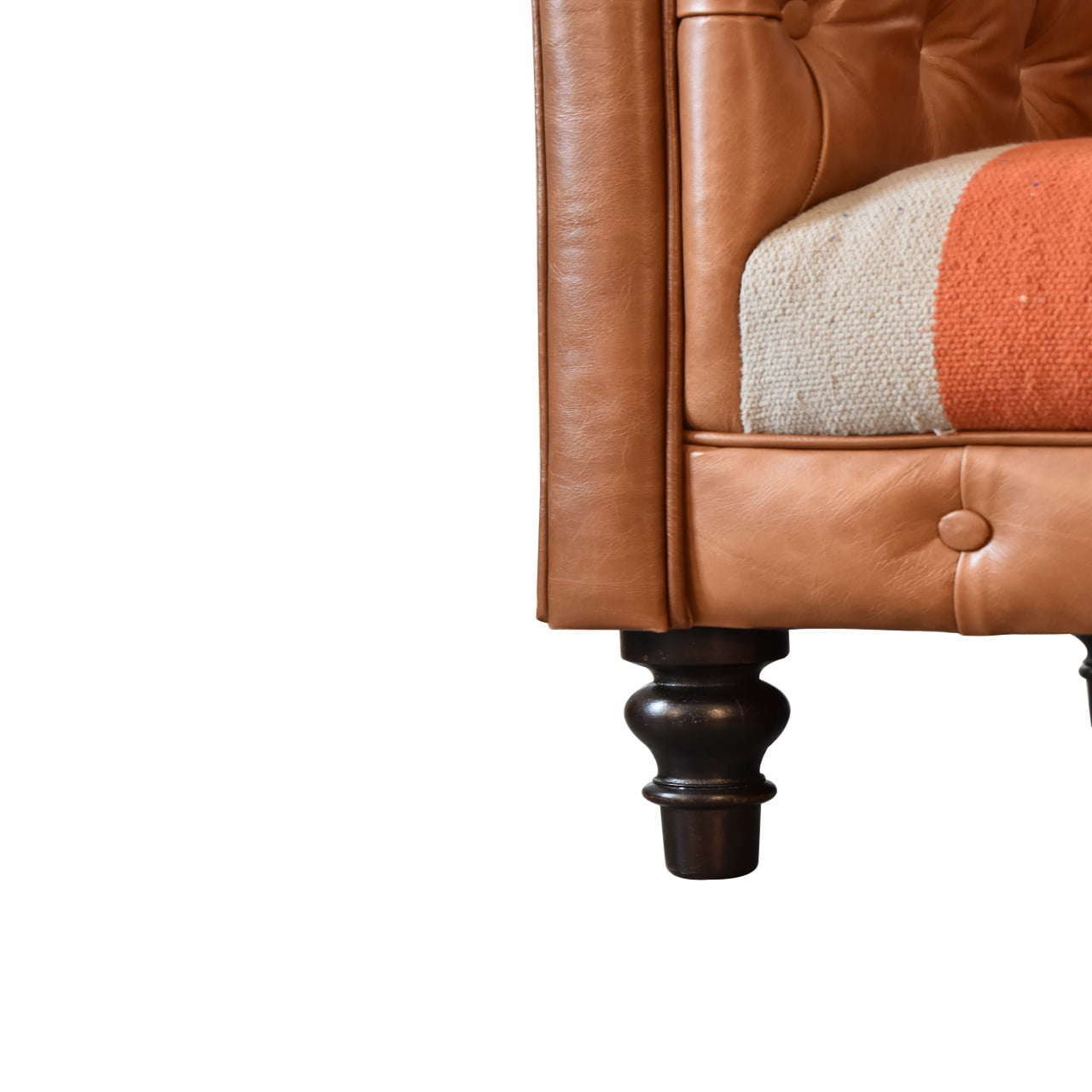 Ashpinoke:Durrie & Leather Mixed Sofa-Sofas-Artisan