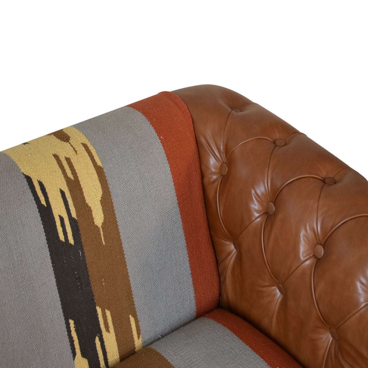 Ashpinoke:Durrie & Leather Mixed Sofa-Sofas-Artisan