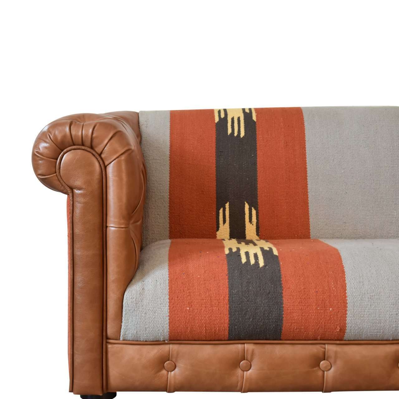 Ashpinoke:Durrie & Leather Mixed Sofa-Sofas-Artisan