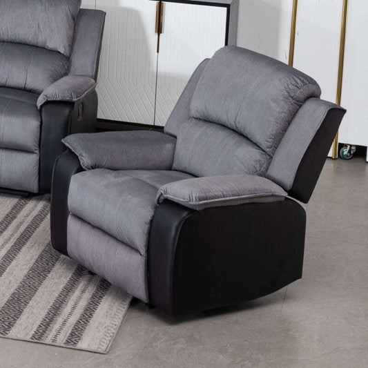 Ashpinoke:Earlsden Recliner Grey Fabric & Black Polyurethane 1 Seater-Sofas-Heartlands Furniture