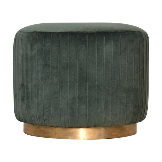 Ashpinoke:Emerald Green Cotton Velvet Pleated Footstool with Gold Base-Footstools-Artisan