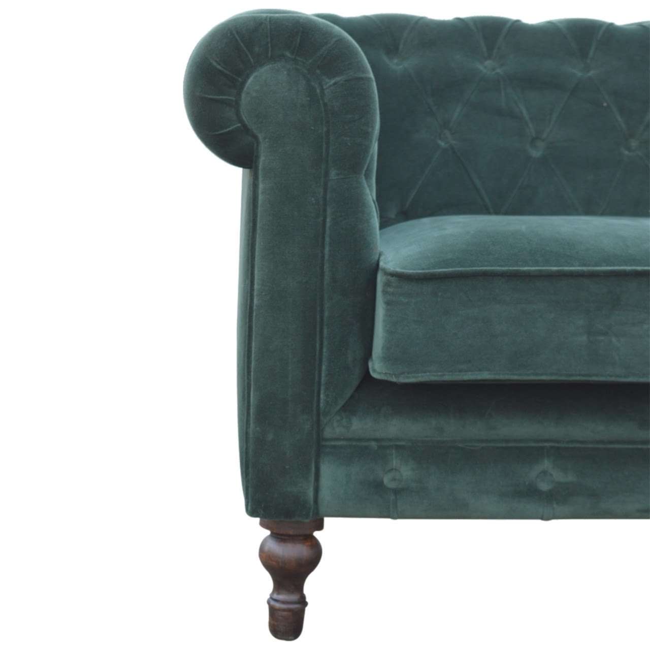 Ashpinoke:Emerald Green Velvet Chesterfield Sofa-Sofas-Artisan