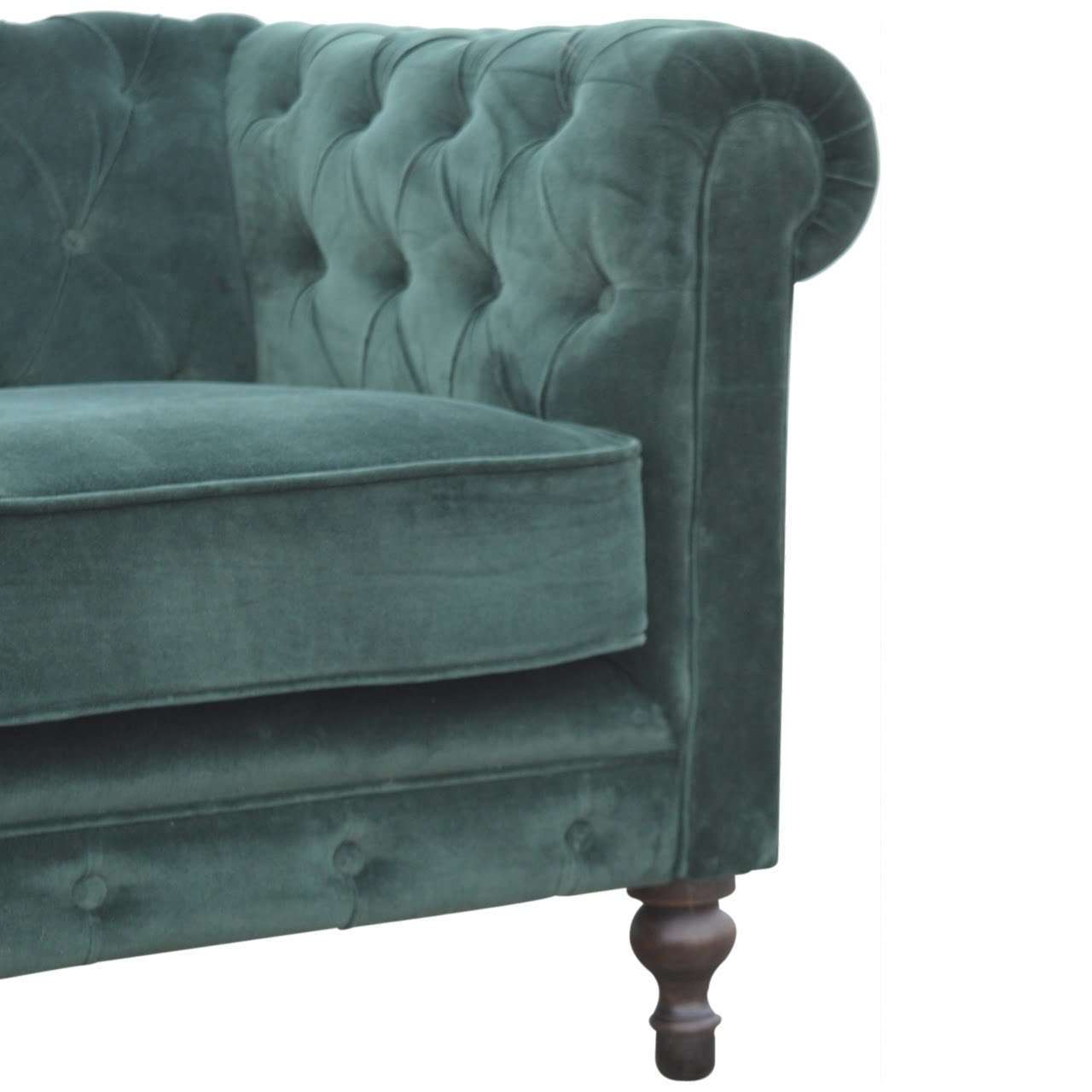 Ashpinoke:Emerald Green Velvet Chesterfield Sofa-Sofas-Artisan