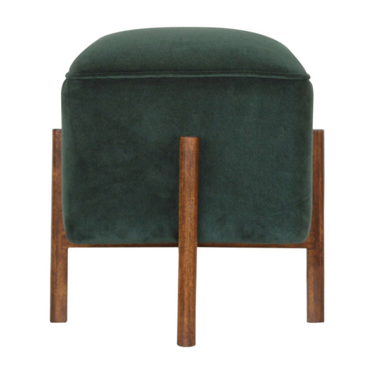 Ashpinoke:Emerald Velvet Footstool with Solid Wood Legs-Footstools-Artisan