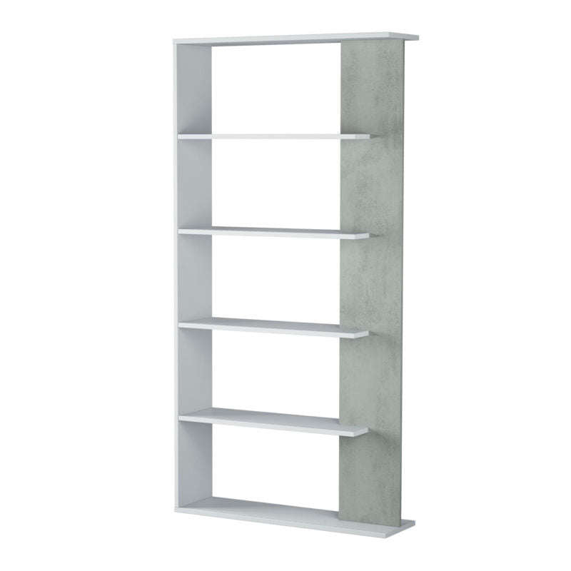 Ashpinoke:Epping Bookcase Table 5 Shelves White & Concrete 0L2252A-Bookshelves-Heartlands Furniture