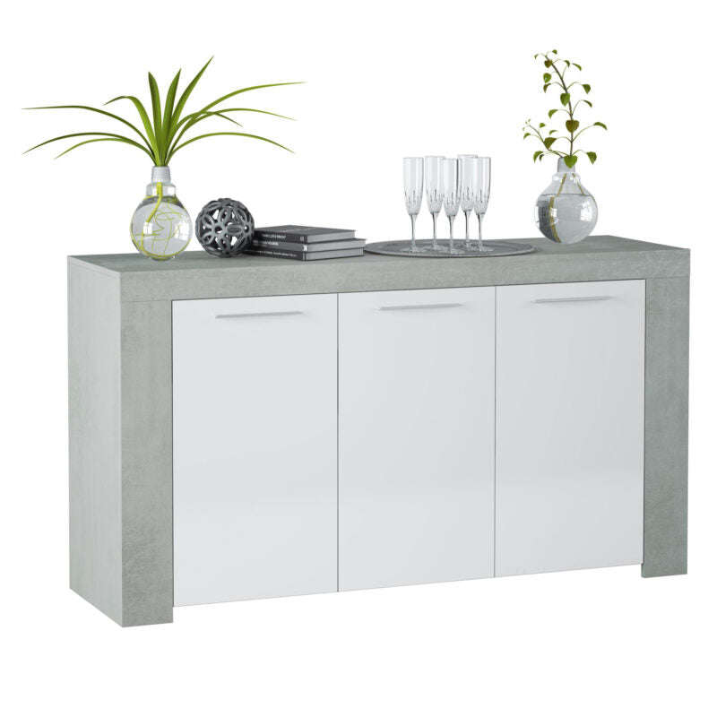 Ashpinoke:Epping Sideboard 3 Doors White & Concrete 016620L-Chests and Drawers-Heartlands Furniture