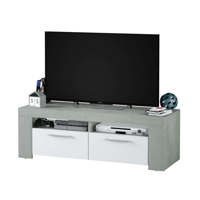 Ashpinoke:Epping TV Unit 2 Doors White & Concrete 016621L-Cabinets-Heartlands Furniture