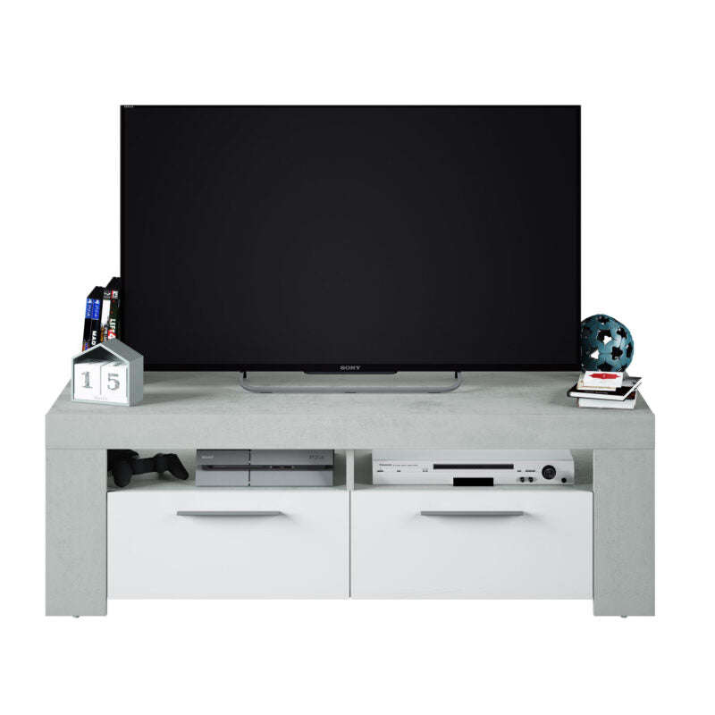 Ashpinoke:Epping TV Unit 2 Doors White & Concrete 016621L-Cabinets-Heartlands Furniture