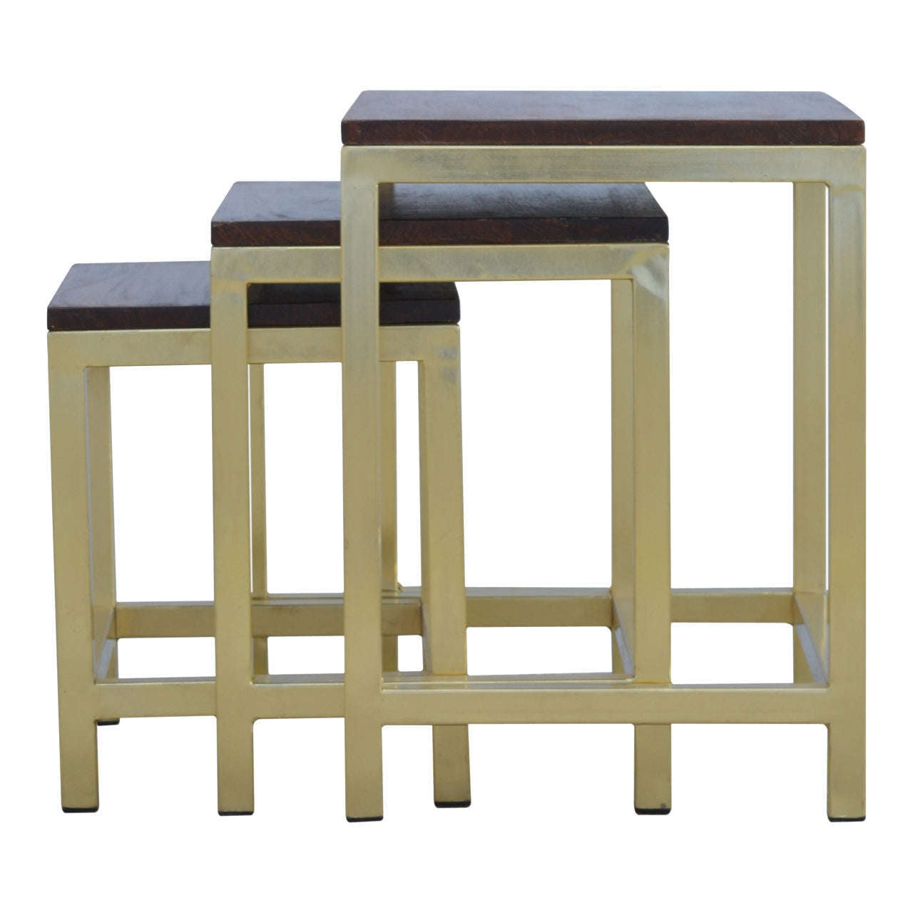 Ashpinoke:Golden Stool set of 3 with Chunky Wooden top-Stools-Artisan