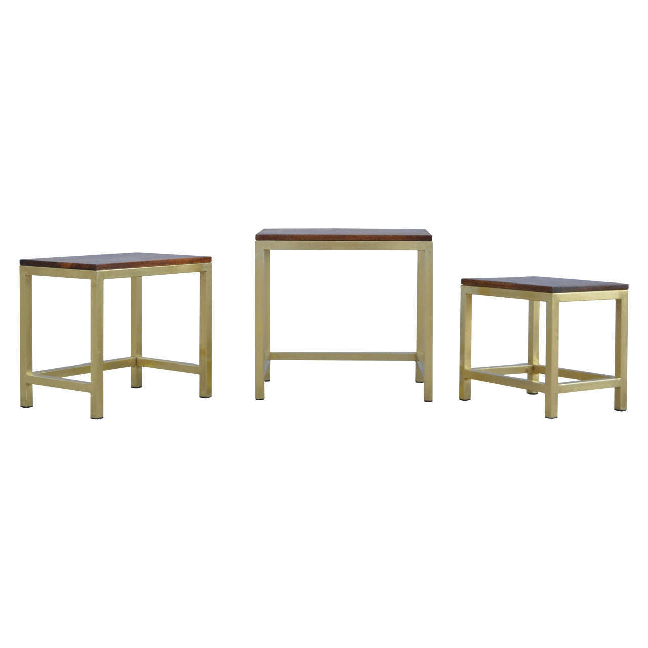 Ashpinoke:Golden Stool set of 3 with Chunky Wooden top-Stools-Artisan