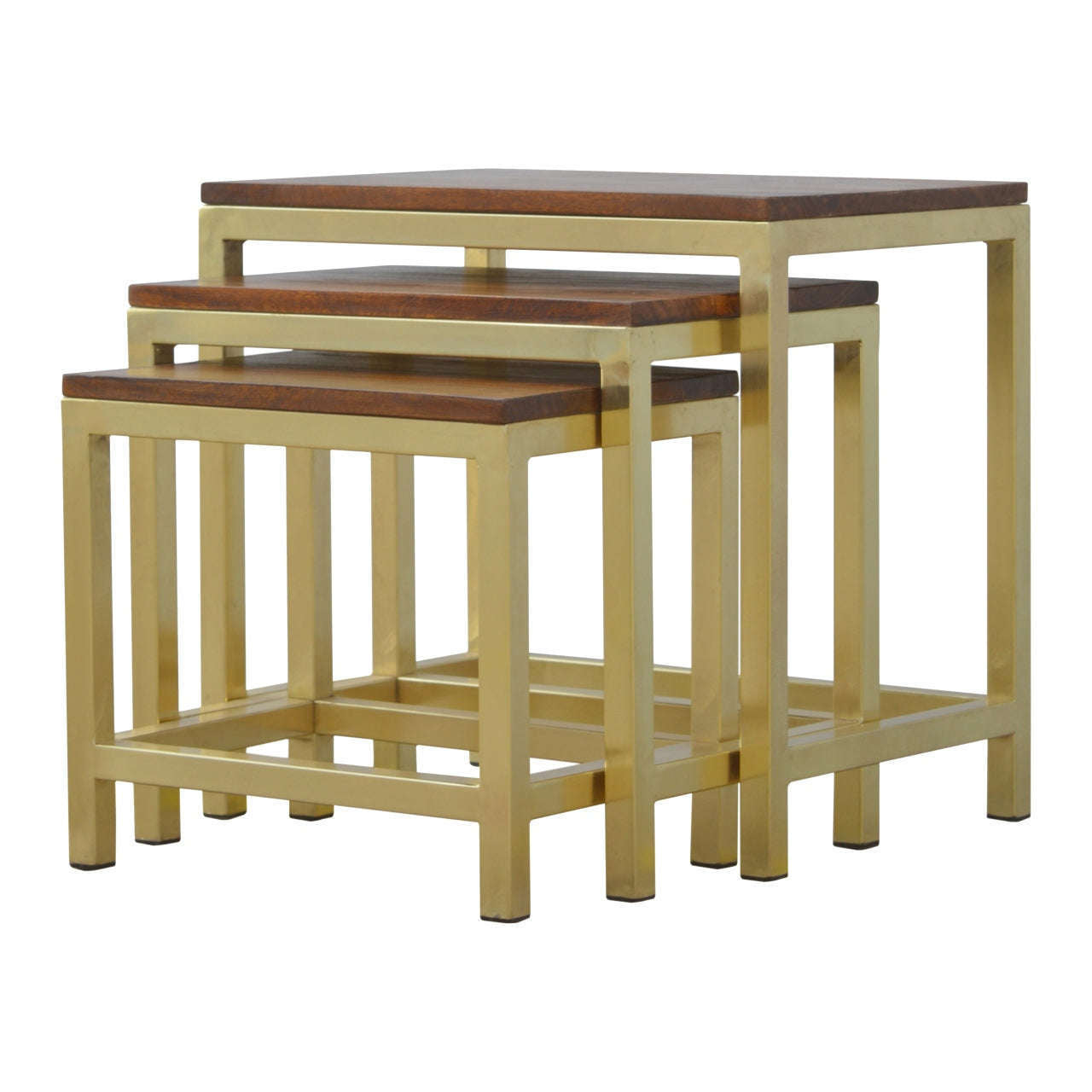 Ashpinoke:Golden Stool set of 3 with Chunky Wooden top-Stools-Artisan