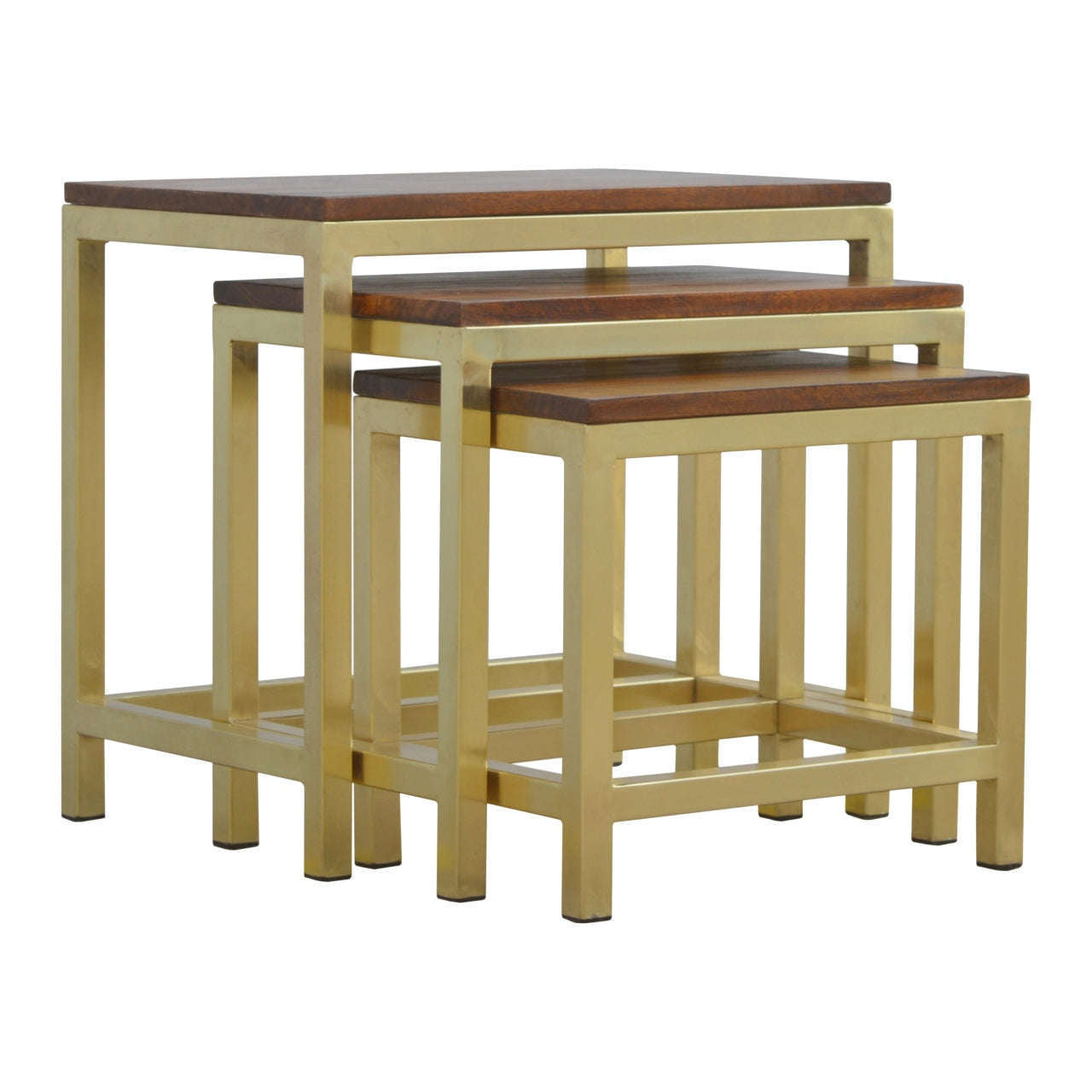 Ashpinoke:Golden Stool set of 3 with Chunky Wooden top-Stools-Artisan