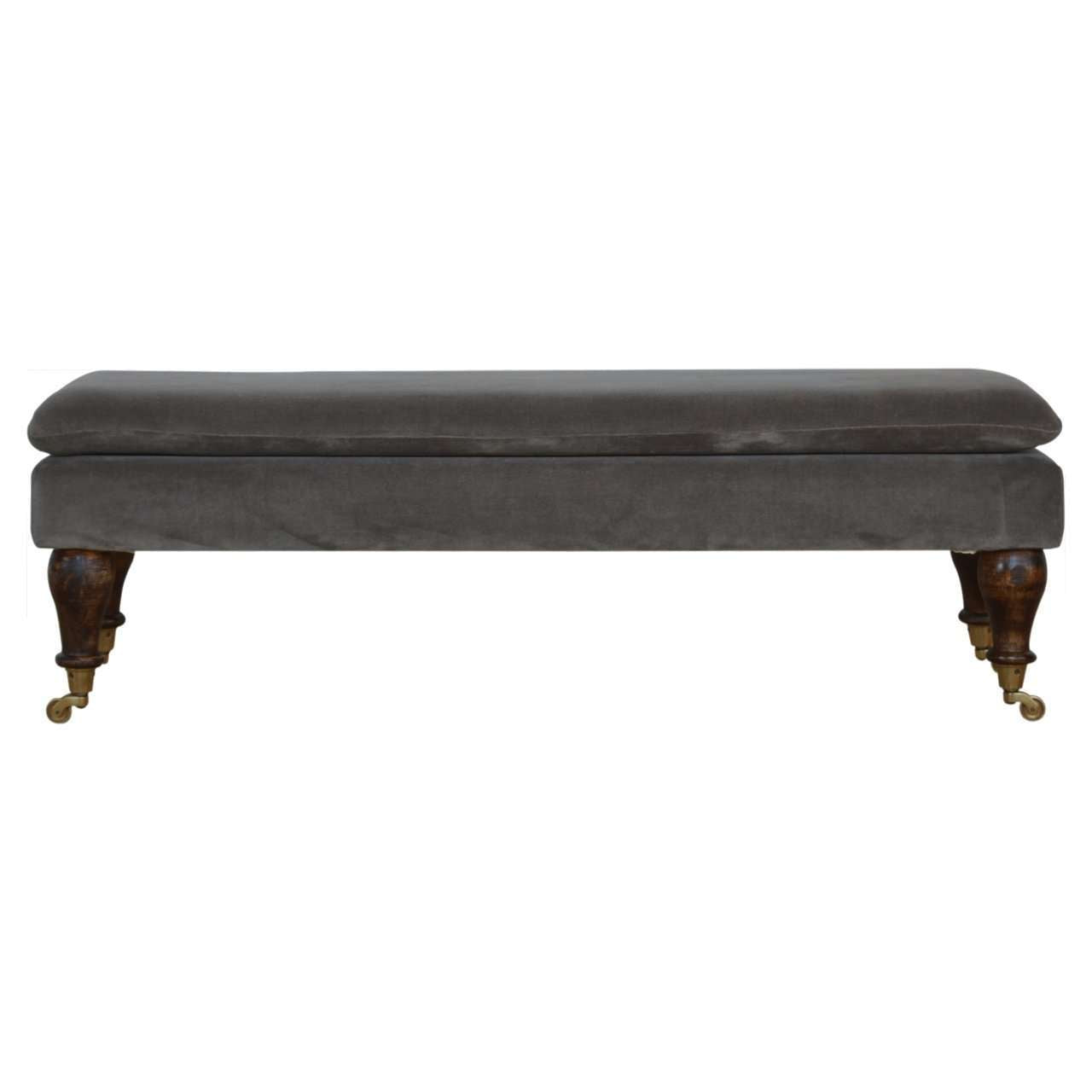 Ashpinoke:Grey Velvet Bench with Castor Feet-Benches-Artisan