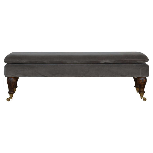 Ashpinoke:Grey Velvet Bench with Castor Feet-Benches-Artisan