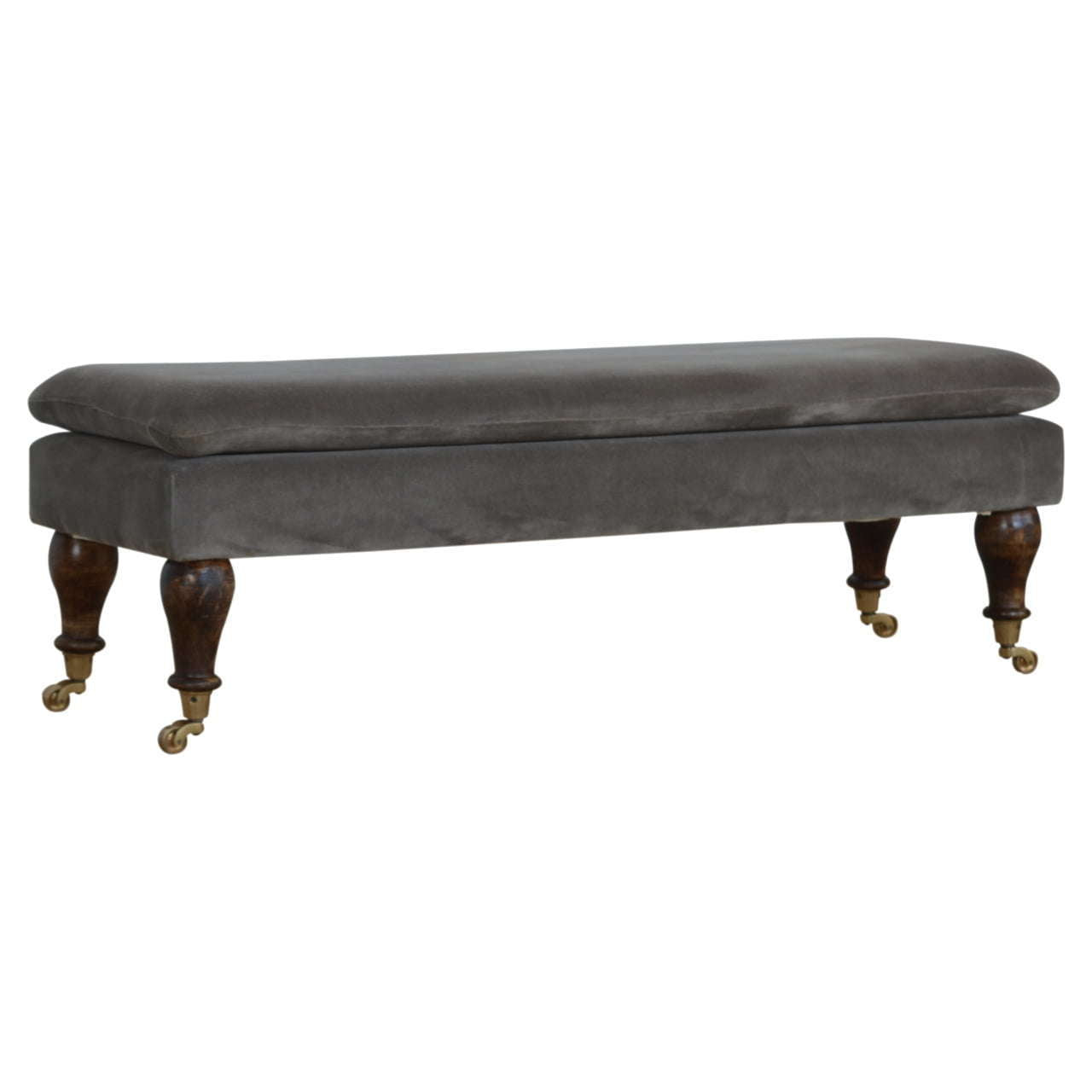 Ashpinoke:Grey Velvet Bench with Castor Feet-Benches-Artisan