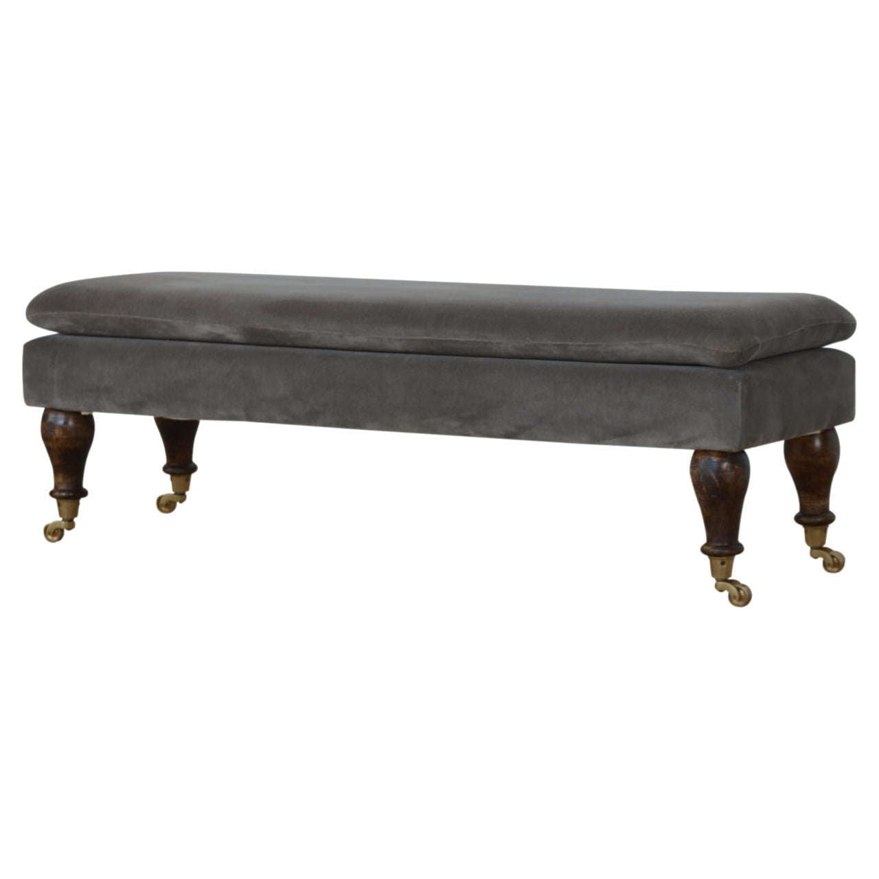 Ashpinoke:Grey Velvet Bench with Castor Feet-Benches-Artisan