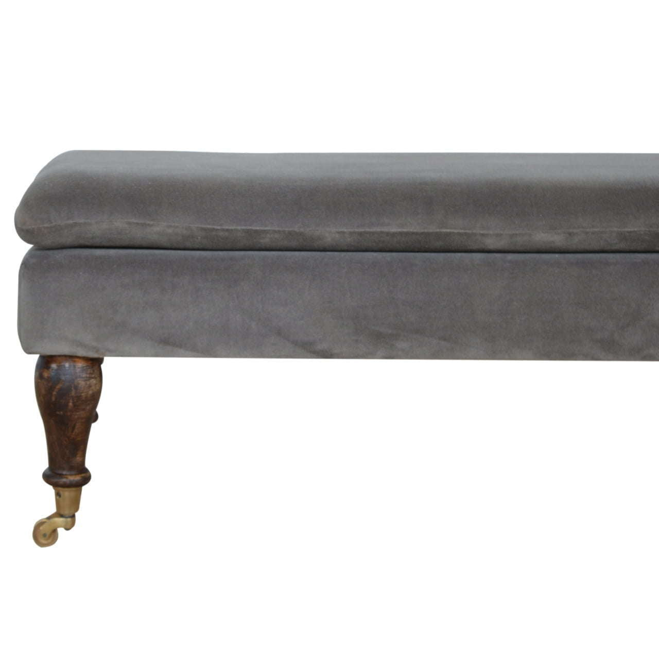 Ashpinoke:Grey Velvet Bench with Castor Feet-Benches-Artisan