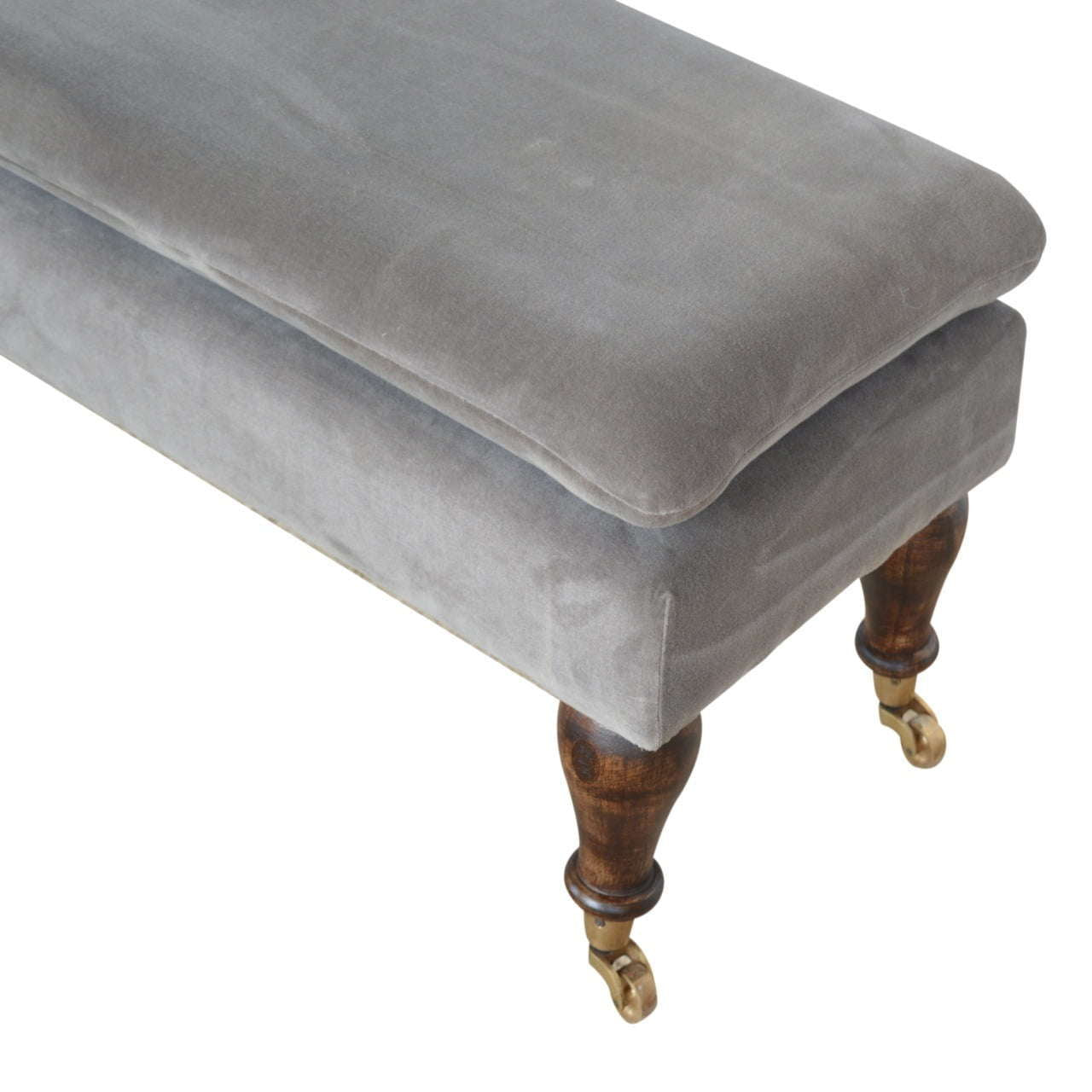 Ashpinoke:Grey Velvet Bench with Castor Feet-Benches-Artisan