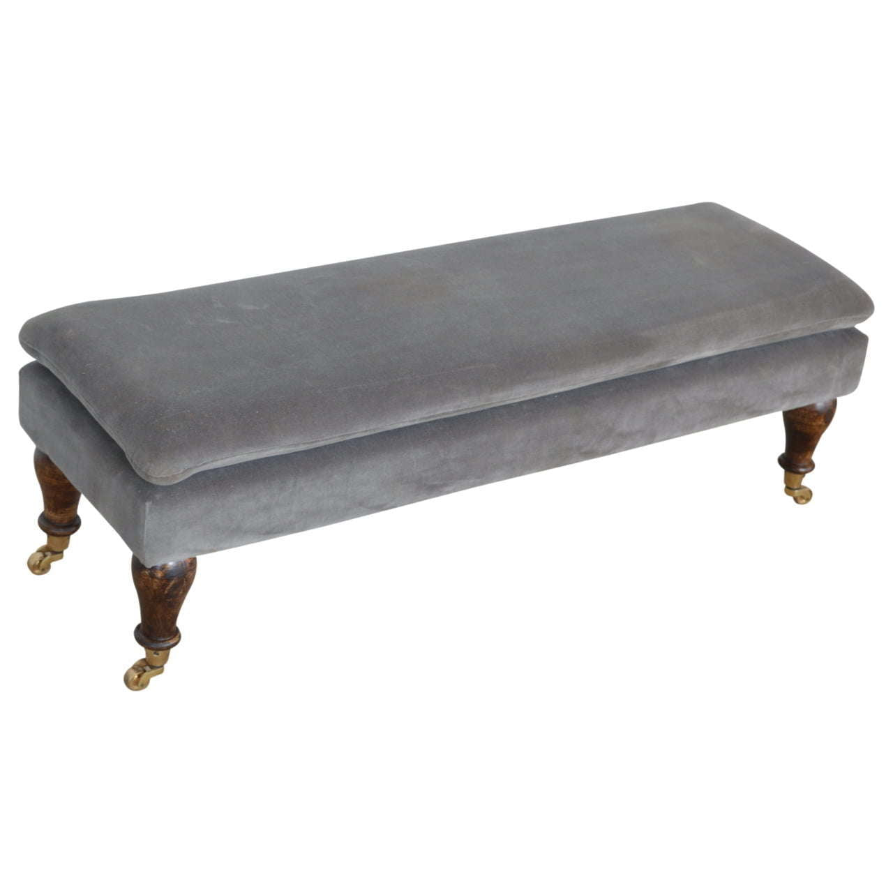 Ashpinoke:Grey Velvet Bench with Castor Feet-Benches-Artisan