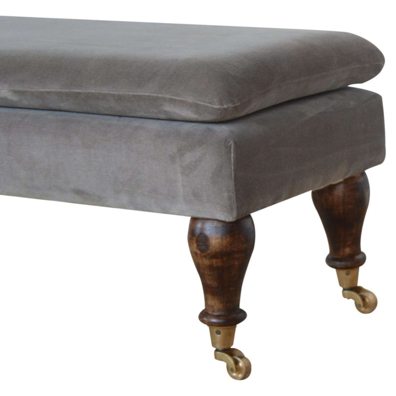 Ashpinoke:Grey Velvet Bench with Castor Feet-Benches-Artisan