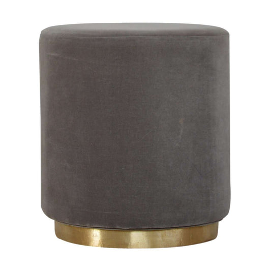 Ashpinoke:Grey Velvet Footstool with Gold Base-Footstools-Artisan