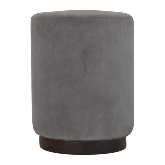 Ashpinoke:Grey Velvet Footstool with Wooden Base-Footstools-Artisan