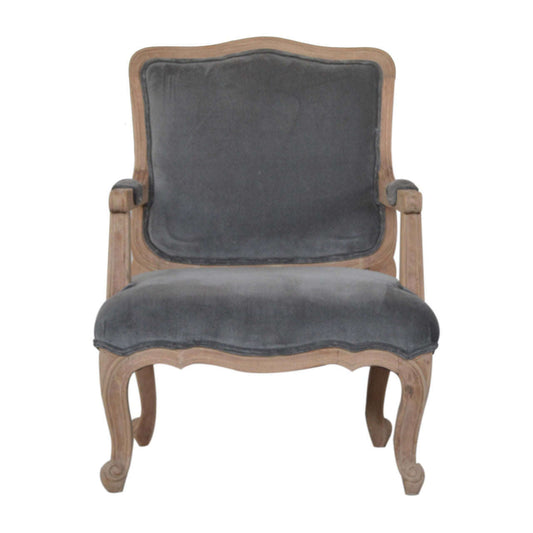 Ashpinoke:Grey Velvet French Style Chair-Chairs-Artisan