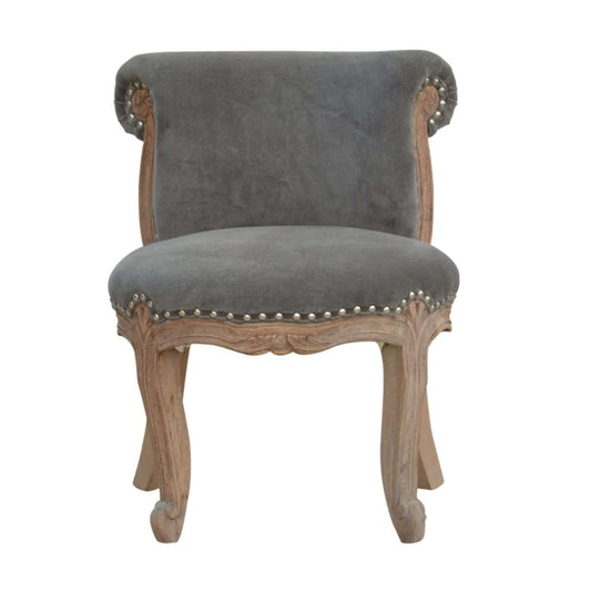 Ashpinoke:Grey Velvet Studded Chair-Chairs-Artisan