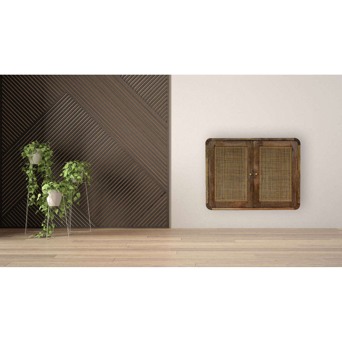 Ashpinoke:Grey Washed Wall Mounted Woven Cabinet-Cabinets-Artisan