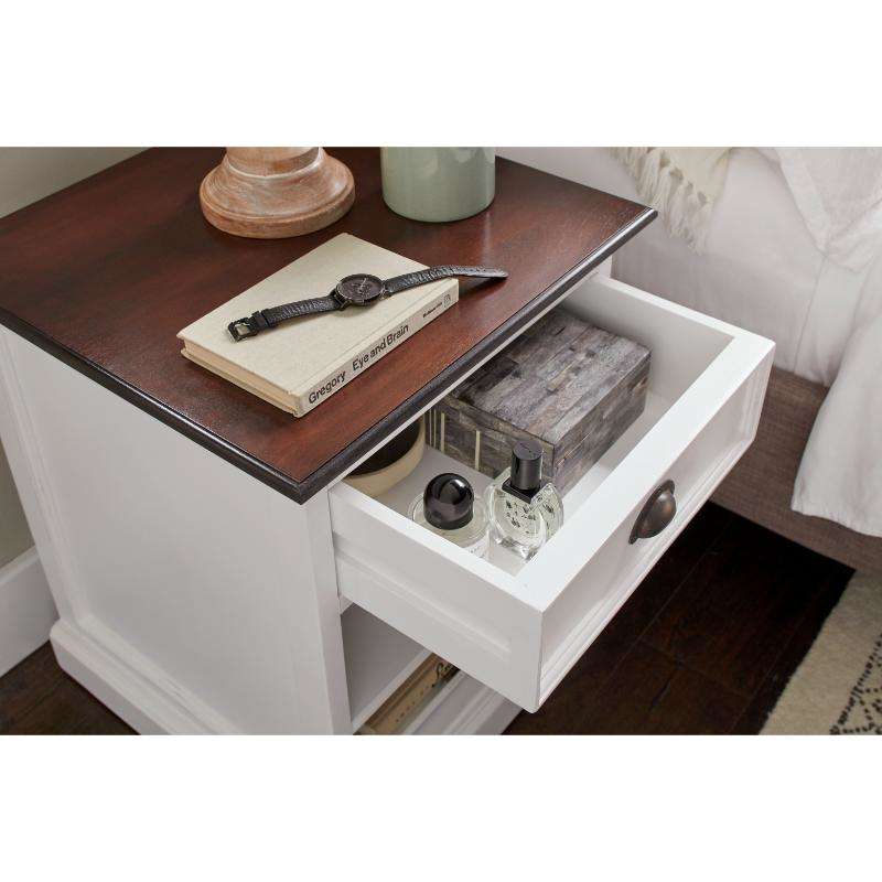 Ashpinoke:Halifax Accent Collection Bedside Table with Shelves in White Distress & Deep Brown-End Tables-NovaSolo