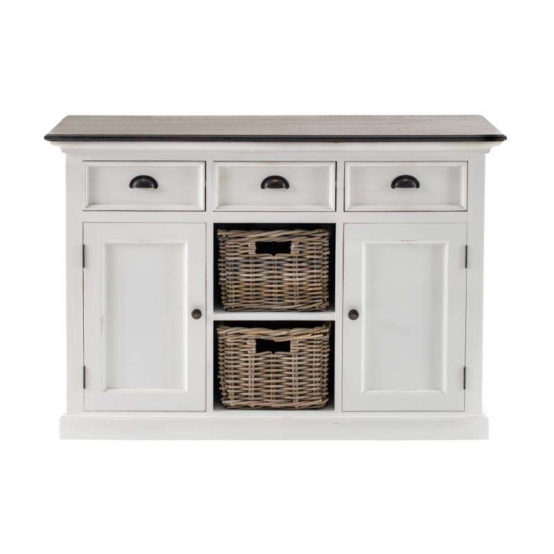 Ashpinoke:Halifax Accent Collection Buffet with 2 Baskets in White Distress & Deep Brown-Sideboards-NovaSolo