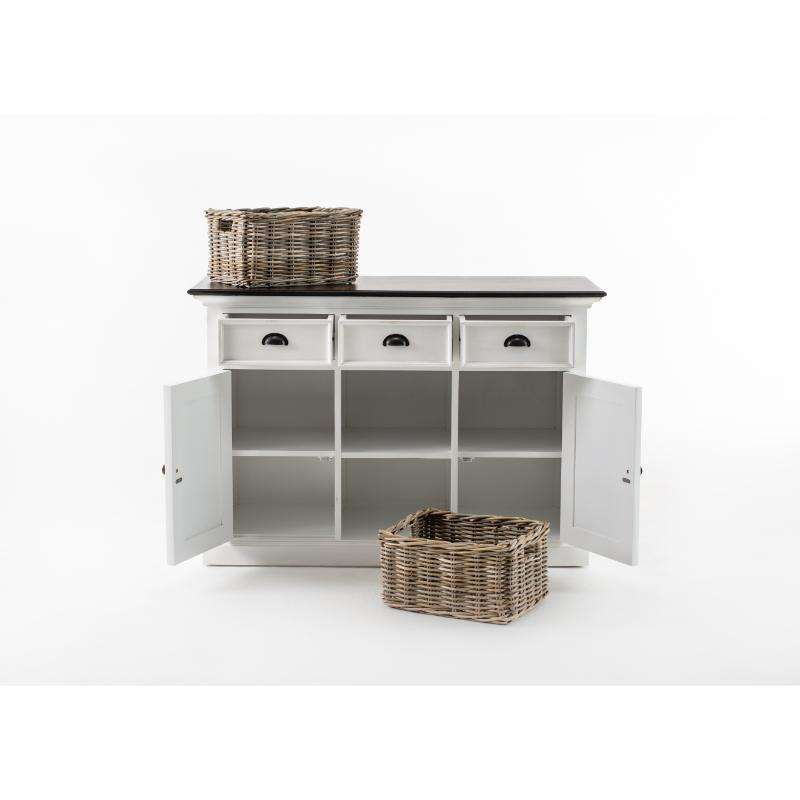 Ashpinoke:Halifax Accent Collection Buffet with 2 Baskets in White Distress & Deep Brown-Sideboards-NovaSolo