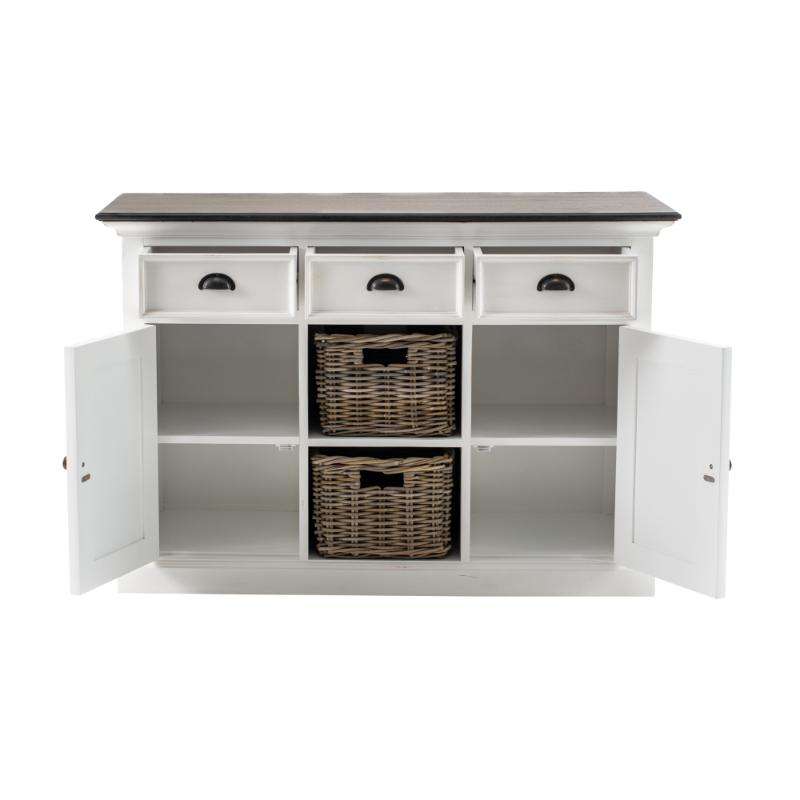 Ashpinoke:Halifax Accent Collection Buffet with 2 Baskets in White Distress & Deep Brown-Sideboards-NovaSolo