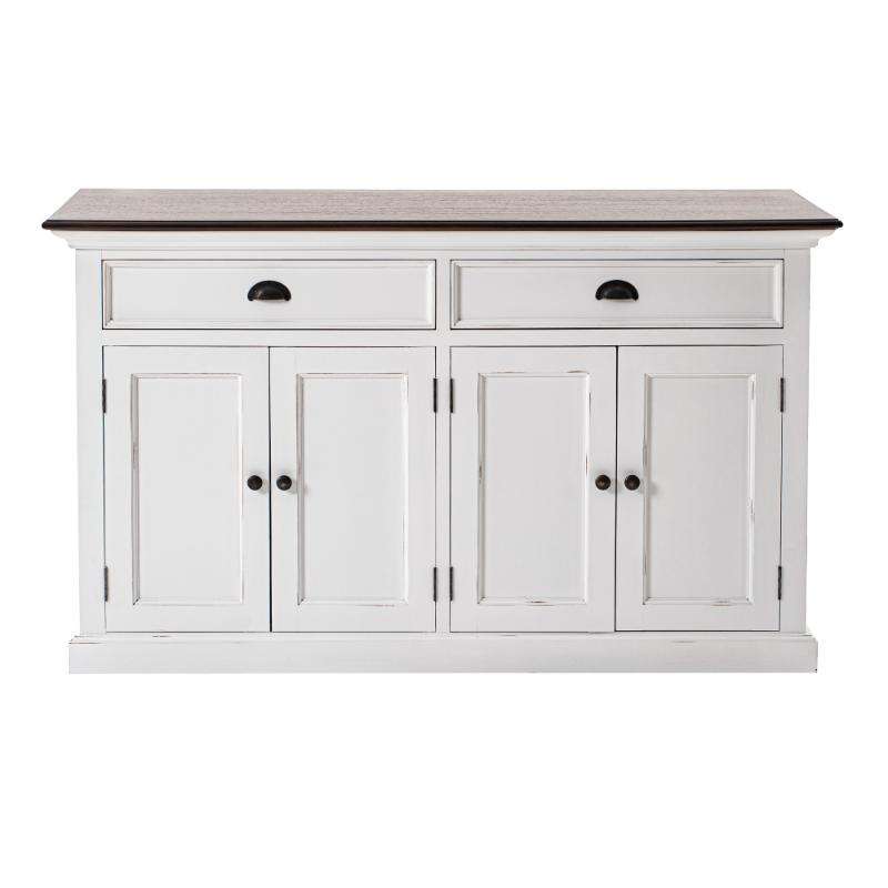 Ashpinoke:Halifax Accent Collection Classic Buffet in White Distress & Deep Brown-Sideboards-NovaSolo