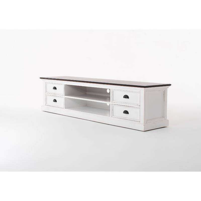 Ashpinoke:Halifax Accent Collection Large ETU with 4 drawers in White Distress & Deep Brown-TV Units-NovaSolo