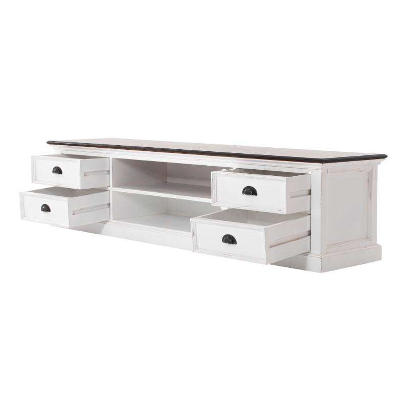 Ashpinoke:Halifax Accent Collection Large ETU with 4 drawers in White Distress & Deep Brown-TV Units-NovaSolo