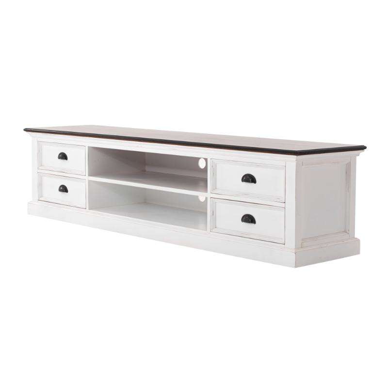 Ashpinoke:Halifax Accent Collection Large ETU with 4 drawers in White Distress & Deep Brown-TV Units-NovaSolo
