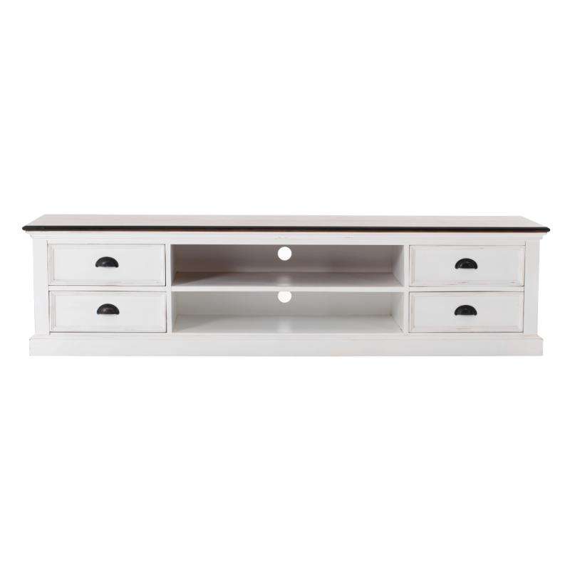 Ashpinoke:Halifax Accent Collection Large ETU with 4 drawers in White Distress & Deep Brown-TV Units-NovaSolo